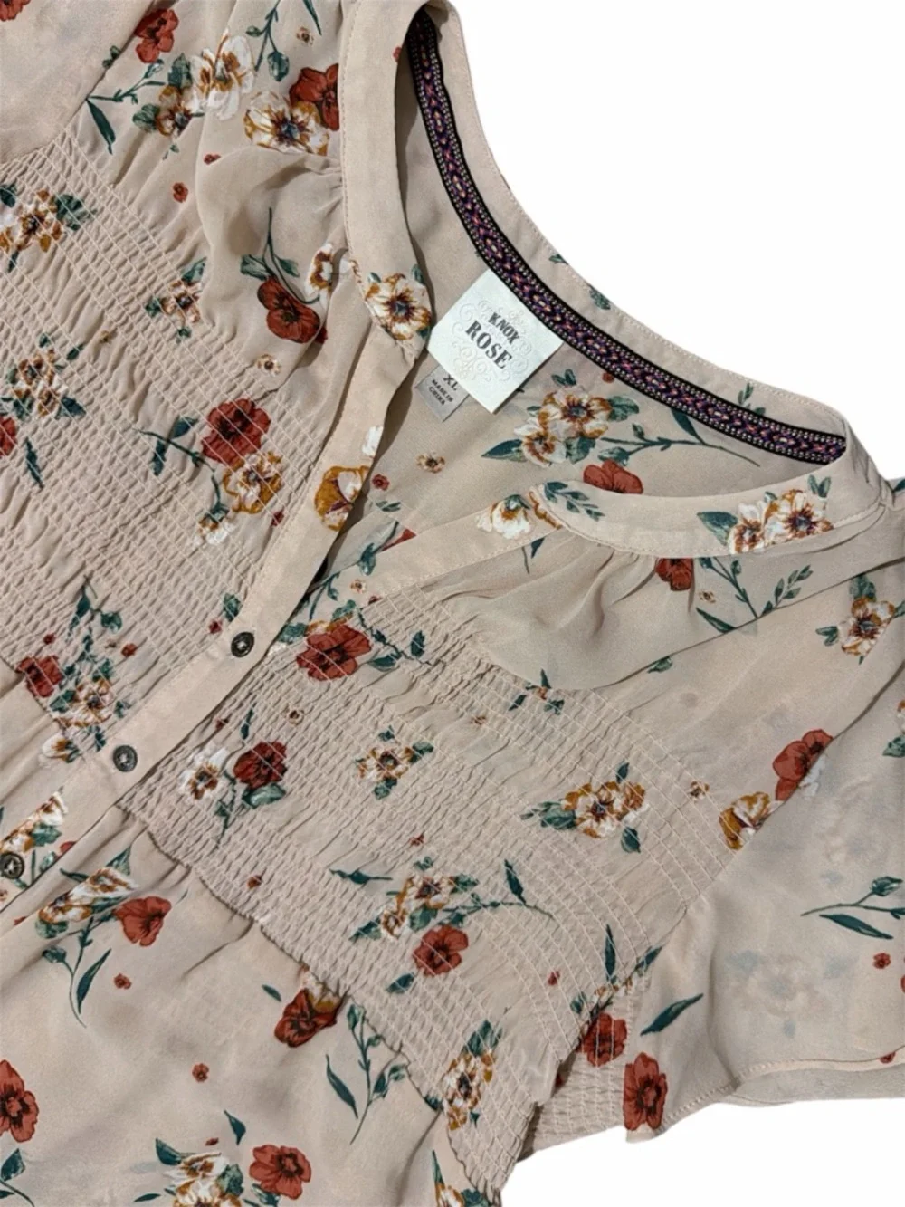 KNOX ROSE Ruffled Floral Button-Front Top - Light Pink - Picture 2 of 3